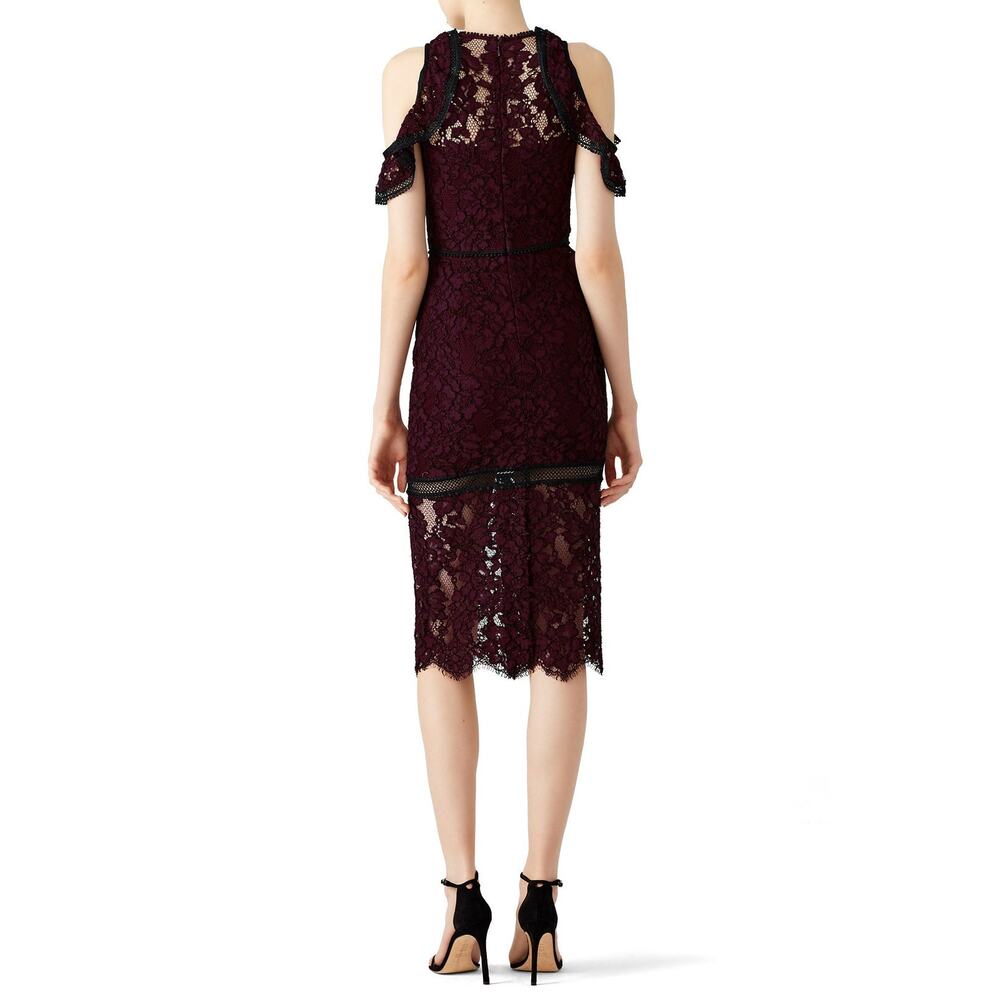 ALEXIS Evie Lace Midi Sheath Dress Womens Small Burgundy Crew Neck Cold Shoulder - Picture 3 of 16